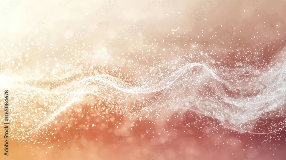 Poster Droplets abstract background idea. A soft abstract background featuring light waves and sparkling particles in warm tones.