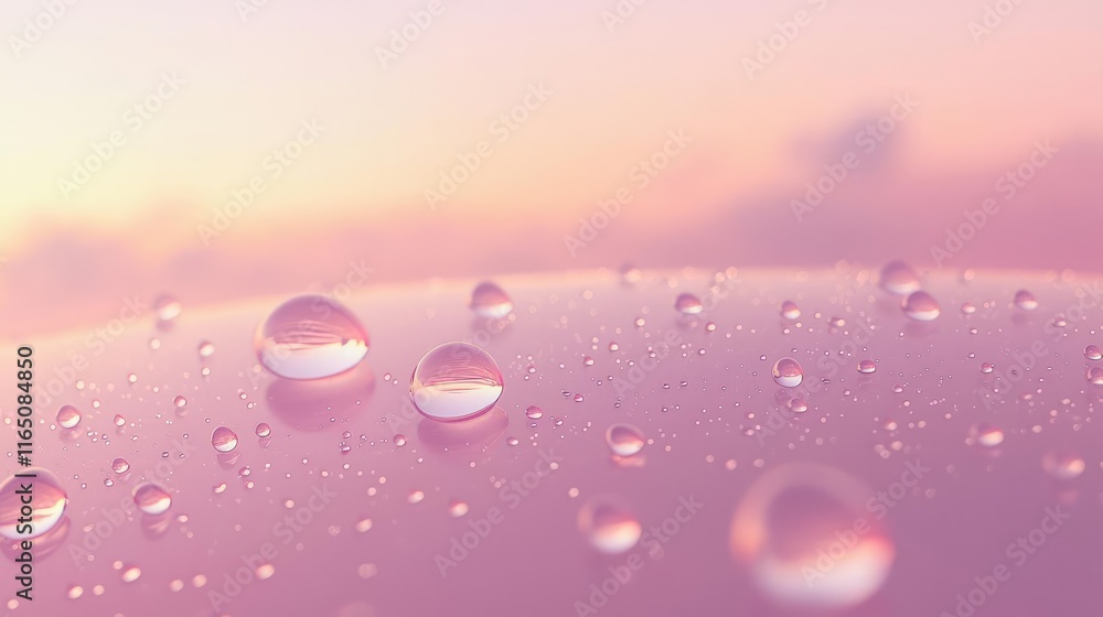 Poster droplets abstract background idea. a serene close-up of water droplets on a pastel surface, evoking 
