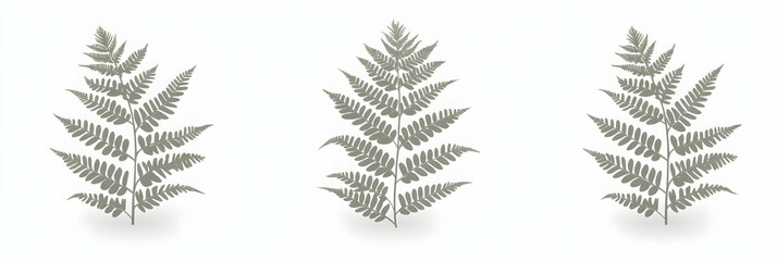Obraz premium Elegant Fern Fronds, Nature's Delicate Design, showcasing three graceful fern sprigs on a minimalist white backdrop, exhibiting natural beauty and simplicity.