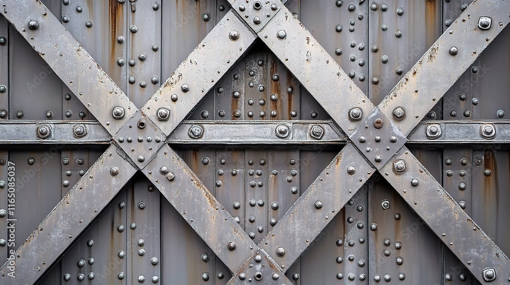 Poster steel framework with decorative pattern in industrial architecture
