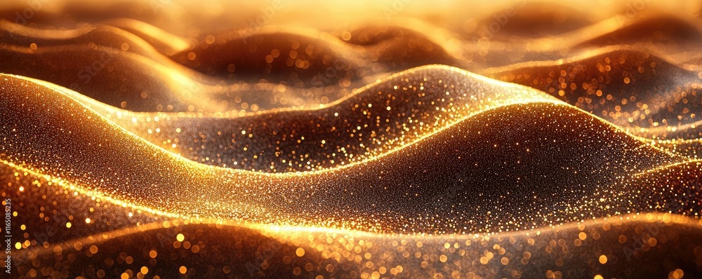 Poster sparkle abstract background concept. a mesmerizing landscape of shimmering golden waves, sparkling w