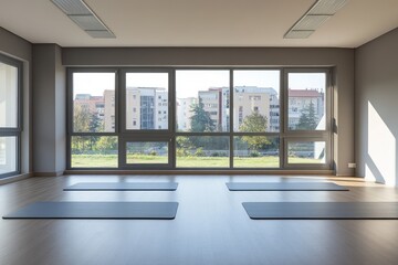 Fototapeta premium A large room with a view of the city