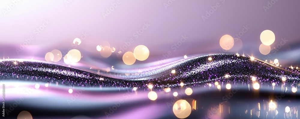 Poster Sparkle abstract background concept. Abstract waves with sparkling bokeh create a dreamy, vibrant atmosphere.