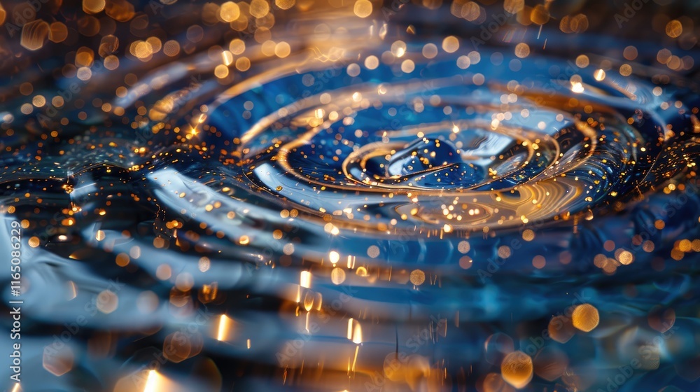 Aufkleber a close-up of rippling water with golden particles creating a mesmerizing effect.
