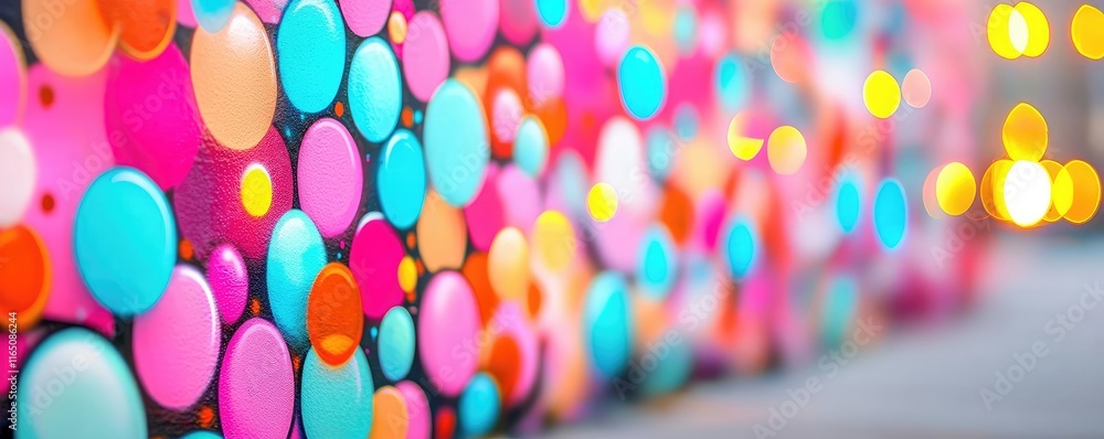 Aufkleber Graffiti abstract background concept. Colorful bokeh abstract pattern with vibrant dots for artistic backgrounds.