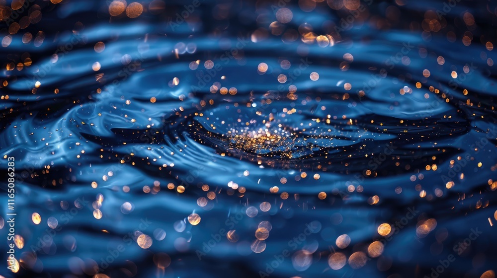 Poster a close-up of rippling water with sparkling reflections, creating a tranquil atmosphere.