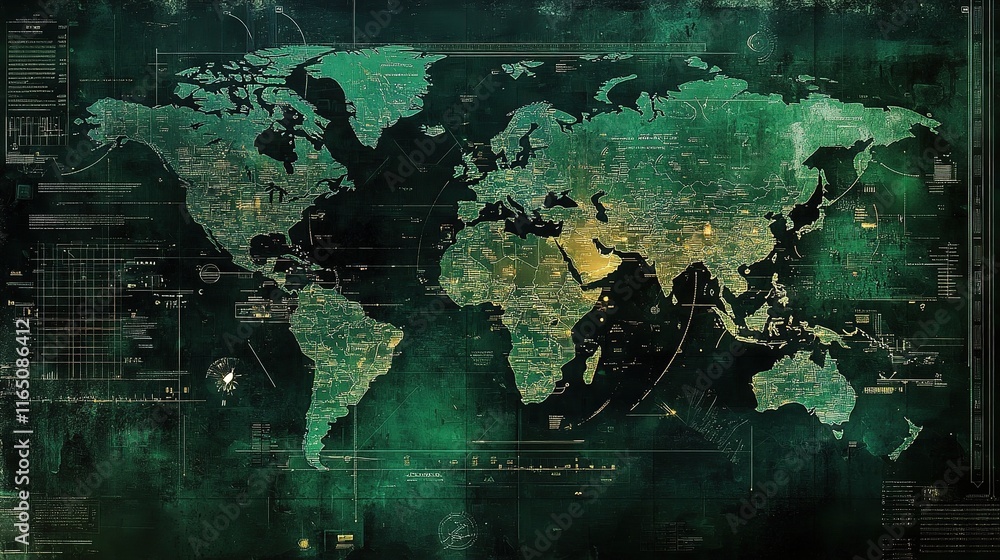 Poster detailed world map with designated space for text overlay