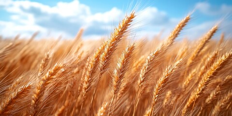 Fototapeta premium Golden wheat field under a bright summer sky.