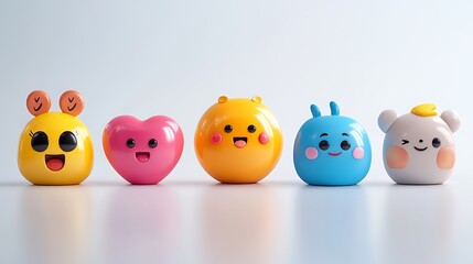 Colorful emoji figurines studio digital art minimalist close-up