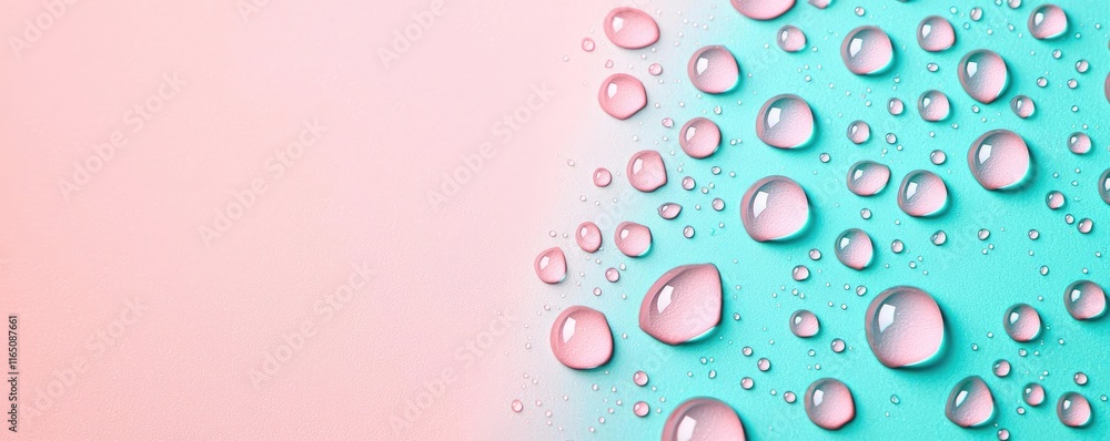 Poster droplets abstract background idea. colorful water droplets on vibrant surfaces create an artistic, r