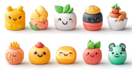 Fun and colorful cute food figurines creative display studio playful