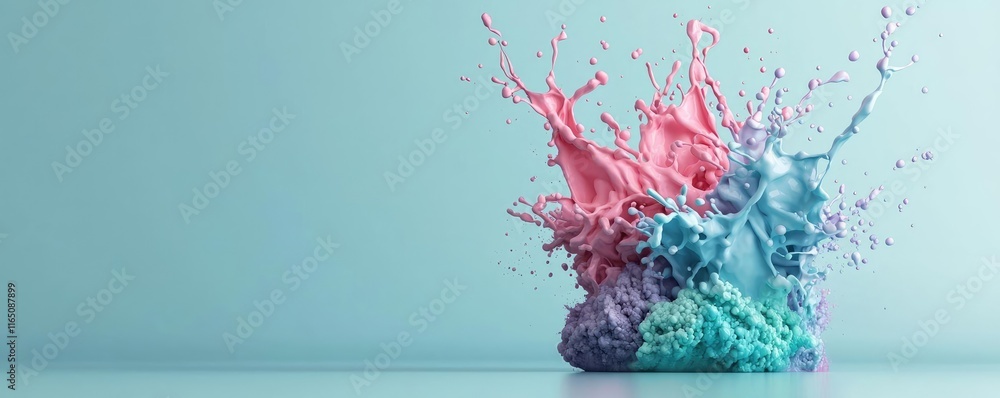 Poster Droplets abstract background idea. Vibrant splashes of color creating dynamic visual impact and artistic expression.