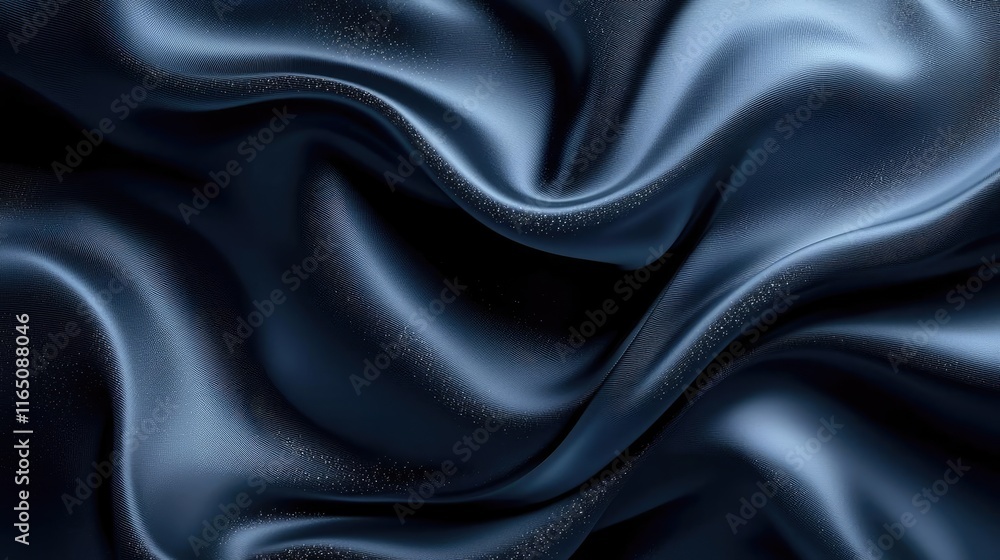 Poster sparkle abstract background concept. close-up view of smooth, flowing dark blue satin fabric texture