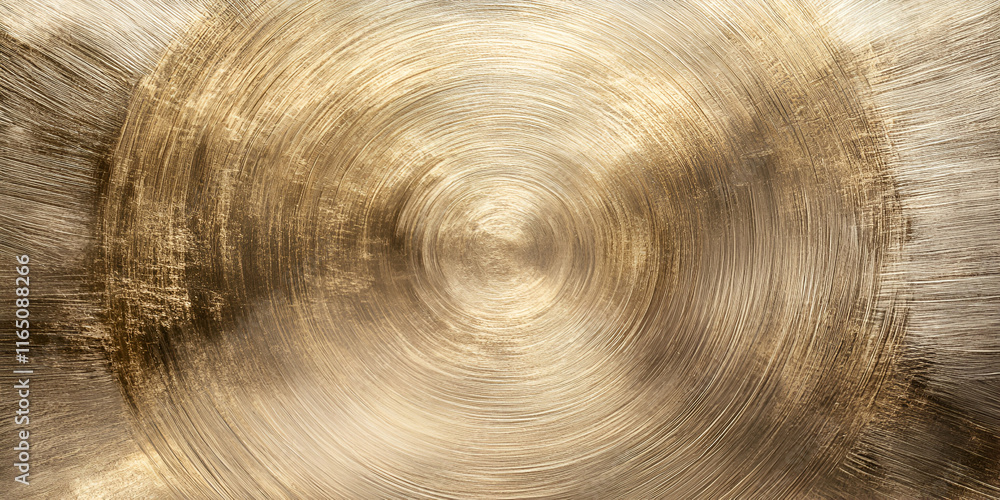 Aufkleber golden circular texture, abstract metallic background with swirling concentric patterns and brushed 
