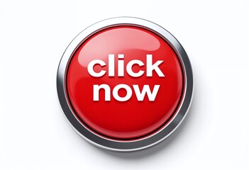 Bright red button with white text urging immediate action, featuring a metallic rim against a white background.