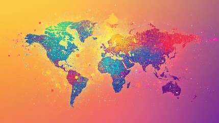 Fototapeta premium Global Business Network Illustrated with Professionals and Colorful Design