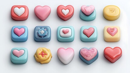 Colorful heart-shaped sweets studio food photography bright close-up