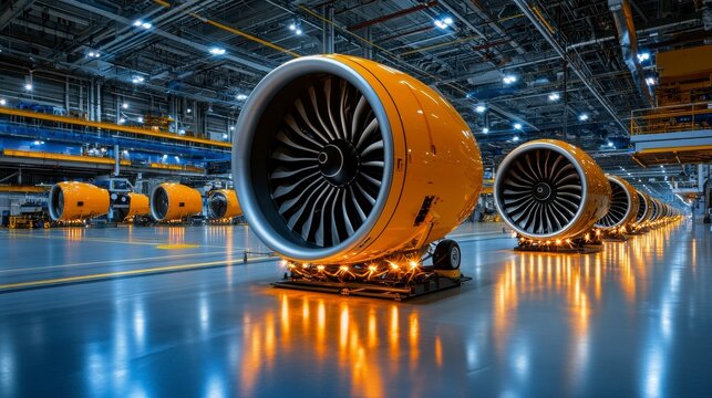 Industrial Turbine Engines in Modern Aviation Manufacturing Facility