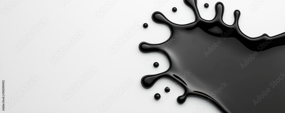Poster droplets abstract background idea. a dynamic black paint splash isolated on a clean white background