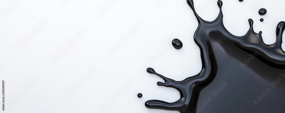 Poster Droplets abstract background idea. Black paint splash on a white background showcasing creativity and artistic expression.