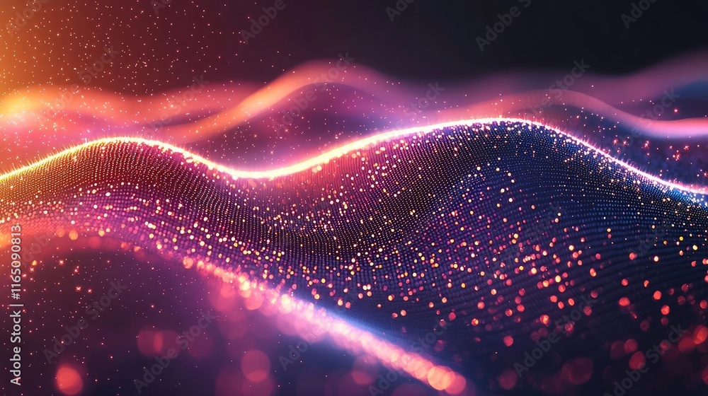 Poster Sparkle abstract background concept. Abstract waves created with colorful particles and lights, evoking a vibrant atmosphere.