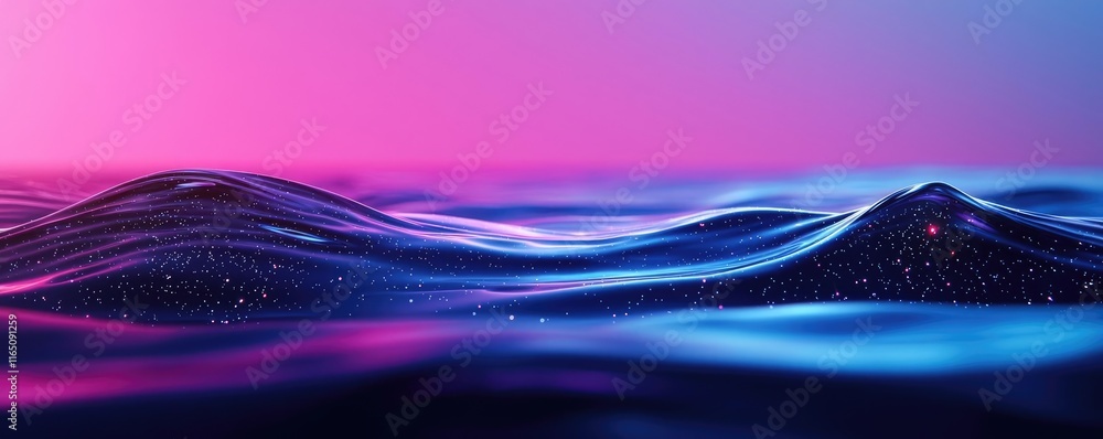 Poster Sparkle abstract background concept. Vibrant waves illuminated by neon colors create a stunning abstract water scene.