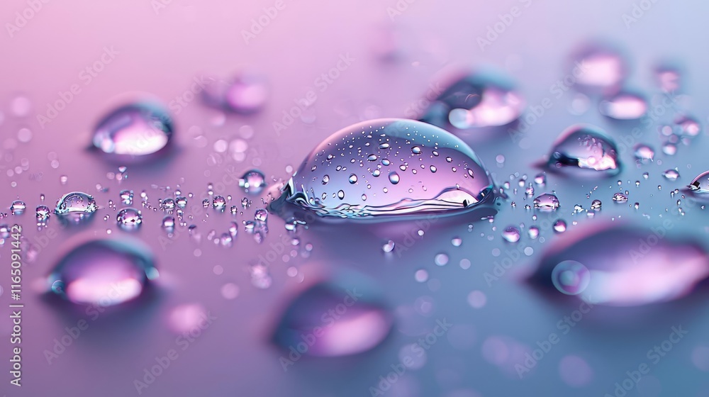 Poster Droplets abstract background idea. Colorful water droplets create a mesmerizing abstract pattern on a soft background.