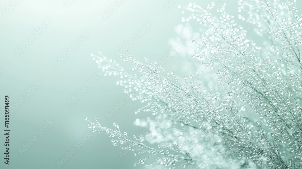 Aufkleber Droplets abstract background idea. Delicate branches adorned with shimmering droplets against a soft, ethereal background.