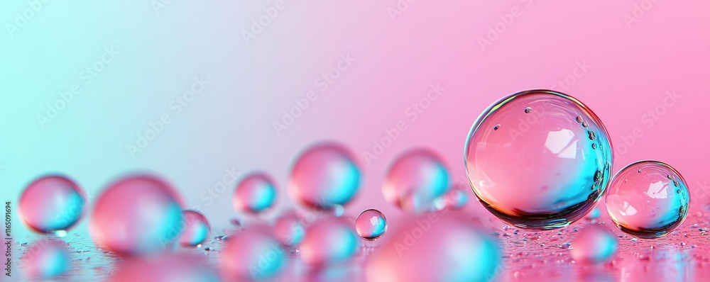 Poster droplets abstract background idea. close-up of vibrant water droplets on a colorful background, show