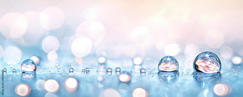 Poster droplets abstract background idea. delicate water droplets glisten on a smooth surface, reflecting s