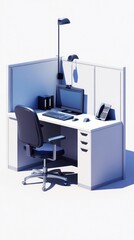 Modern Corner Office Workstation with Computer and Chair. A Stylish and Functional Workspace Design.