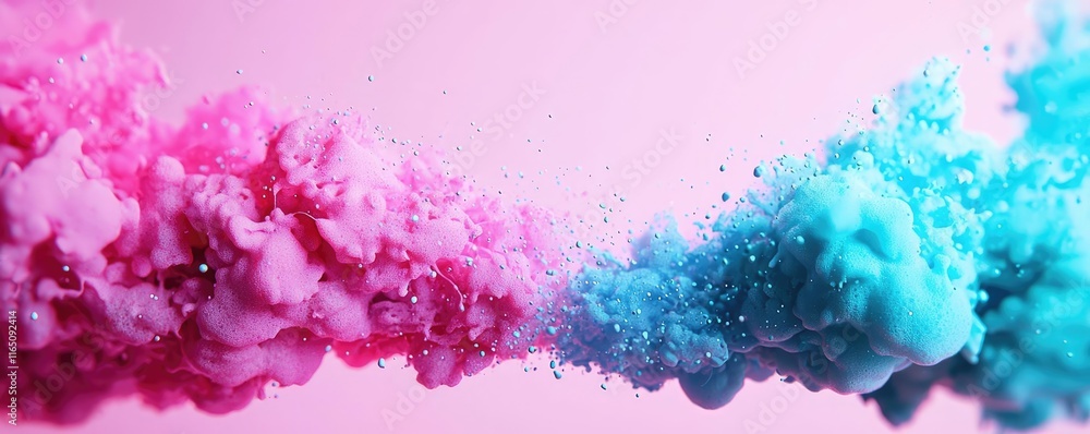 Poster droplets abstract background idea. colorful abstract smoke swirling in pink and blue against a soft 