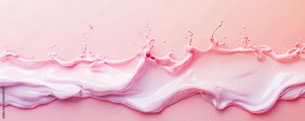 Poster Droplets abstract background idea. Elegant pink liquid splash creating a smooth flowing texture on a soft background.
