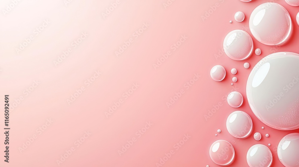 Poster Droplets abstract background idea. Abstract background with soft pink gradient and glossy bubbles, ideal for design work.