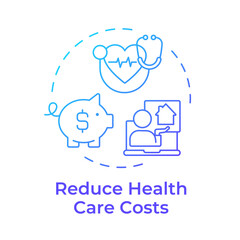 Reduce health care costs blue gradient concept icon. Lower prices for medical service. Benefit of telehealth. Round shape line illustration. Abstract idea. Graphic design. Easy to use in booklet