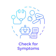 Check for symptoms blue gradient concept icon. Telemedicine AI support. Healthcare chatbot use case. Round shape line illustration. Abstract idea. Graphic design. Easy to use in presentation