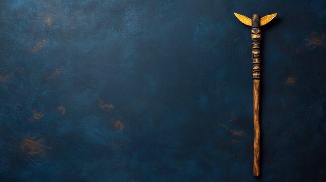 Wooden Totem Pole on Grunge Background with Copy Space