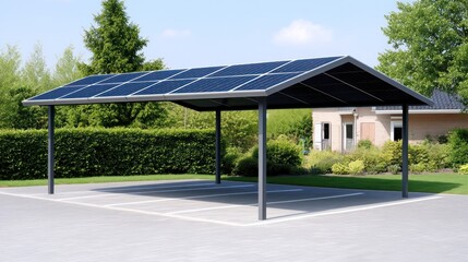 Solar carport providing shade and renewable energy for vehicles.