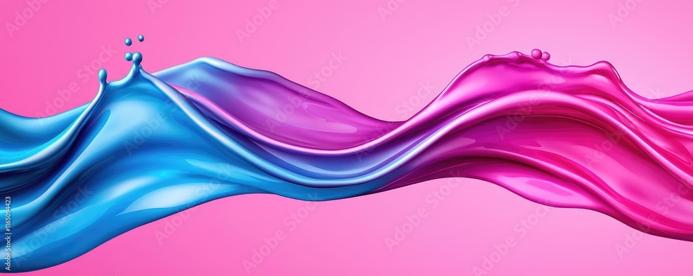 Poster droplets abstract background idea. colorful waves of blue and pink fluid shapes create a vibrant abs