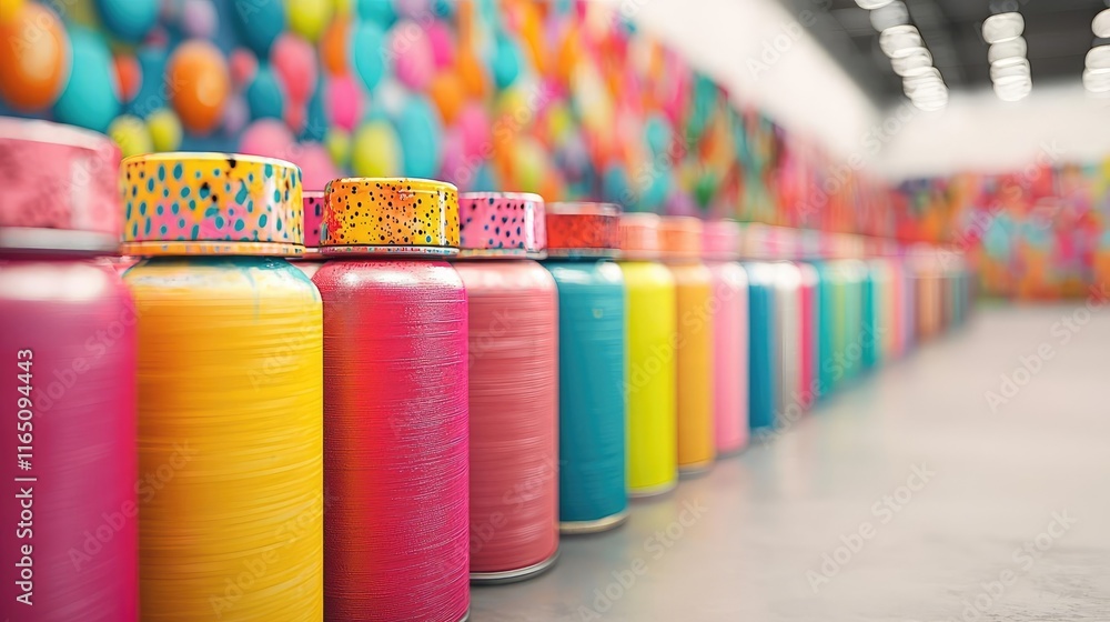 Poster graffiti abstract background concept. a vibrant collection of colorful spray paints lined up against