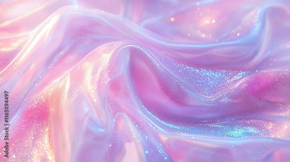 Poster Sparkle abstract background concept. A shimmering wave of pastel fabric displaying sparkling colors and textures.