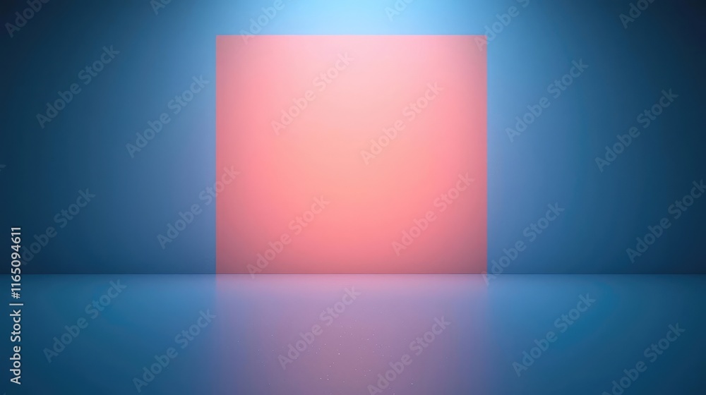Poster Sparkle abstract background concept. A minimalistic abstract image featuring a glowing pink square in a blue background.