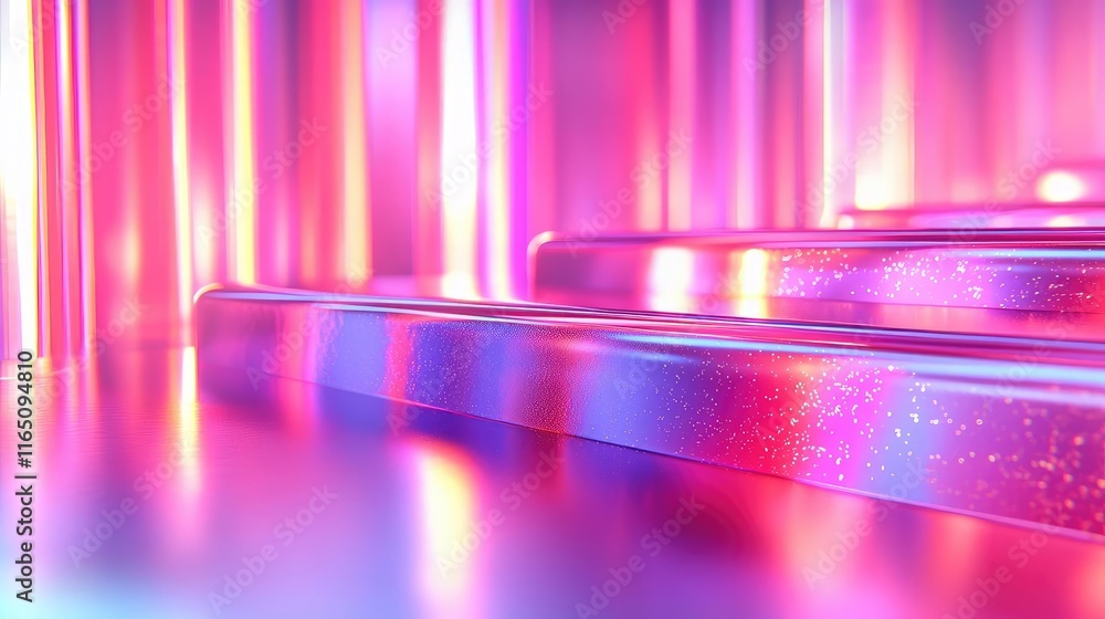 Poster Sparkle abstract background concept. Abstract neon lights create a vibrant, colorful space with shiny surfaces and reflections.