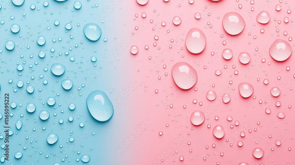 Poster droplets abstract background idea. colorful droplets on blue and pink background create a vibrant, r