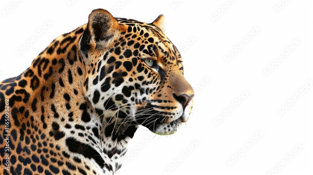 Poster a close-up profile of a jaguar showcasing its distinctive fur patterns and fierce expression.