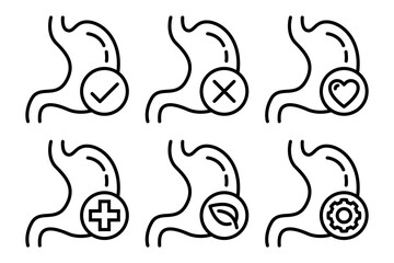 Digestion line icon set. Digestion logo, label, badge, symbol, emblem, banner, circle, black, line, flat vector, isolated illustration. Digestive enzymes label for product packaging design.
