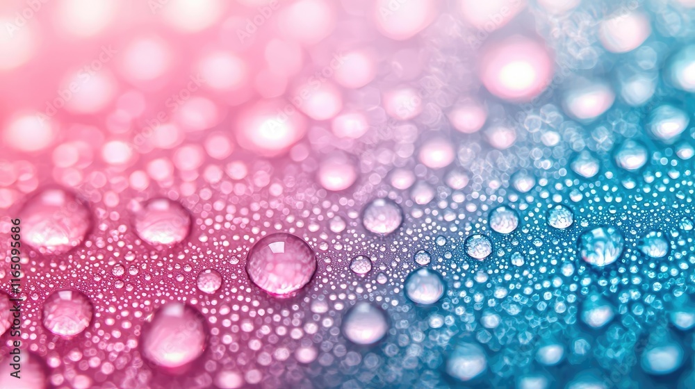 Poster Droplets abstract background idea. Colorful water droplets on a surface create a beautiful abstract background effect.