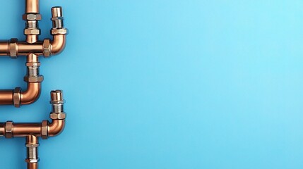 Neatly Arranged Plumbing Tools and Fittings on a Blue Background