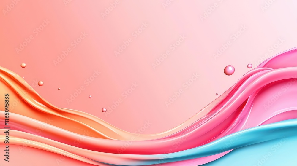 Poster Droplets abstract background idea. A vibrant wave pattern in pink and aqua tones, adding elegance and fluidity to designs.