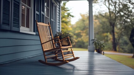 A rocking chair moving back and forth on a quiet porch